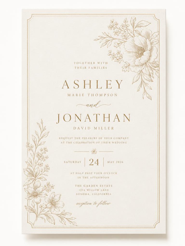 Exemplo de convite de casamento elegante criado pela Ágata Designer